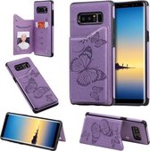 Voor Galaxy Note8 Butterfly Embossing Pattern Schokbestendige beschermhoes met houder & kaartsleuven & fotolijst (paars)