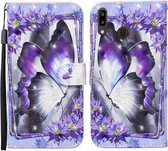 Voor Samsung Galaxy A20 / A30 Gekleurde tekening patroon Horizontale flip lederen tas met houder & kaartsleuven & portemonnee (paarse bloem vlinder)