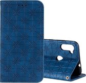 Voor Samsung Galaxy A11 / M11 Lucky Flowers Embossing Pattern Magnetische Horizontale Flip Leather Case met houder & kaartsleuven (donkerblauw)