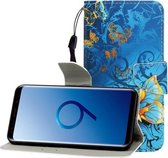 Voor Galaxy S9 Gekleurde tekening Horizontale flip lederen tas met houder & kaartsleuf & portemonnee (Jade Butterfly)