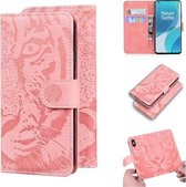 Voor OnePlus 9 Pro Tiger Embossing Pattern Horizontale Flip lederen hoes met houder & kaartsleuven & portemonnee (roze)