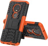 Motorola Moto G7 Plus Hoesje - Mobigear - Tire Serie - Hard Kunststof Backcover - Zwart / Oranje - Hoesje Geschikt Voor Motorola Moto G7 Plus