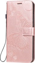 Motorola Moto G8 Power Lite Hoesje - Mobigear - Butterfly Serie - Kunstlederen Bookcase - Roségoud - Hoesje Geschikt Voor Motorola Moto G8 Power Lite