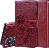 Rose reliëf horizontale flip PU lederen tas met houder & kaartsleuven & portemonnee voor iPhone 12 Pro (bruin)