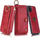 Voor iPhone 11 Pro POLA Multifunctionele mode-rits Magnetische horizontale flip lederen tas met kaartsleuven & portemonnee & fotolijst & lanyard (rood)