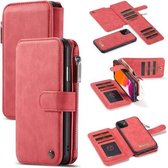 CaseMe-007 Afneembare multifunctionele horizontale flip lederen tas met kaartsleuf en houder en rits Portemonnee en fotolijst voor iPhone 11 (rood)