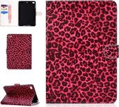 Voor iPad mini1 / 2/3/4 Gekleurd tekeningpatroon Horizontaal Flip PU-lederen hoes met houder & kaartsleuf & slaap- / wekfunctie (rood roze luipaard)