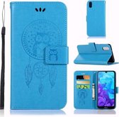 Windgong Uil Embossing Patroon Horizontale Leren Flip Case met Houder & Kaartsleuven & Portemonnee Voor Huawei Y5 (2019) / Honor 8s (Blauw)