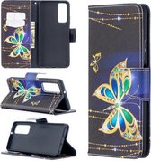 Voor Huawei P smart 2021 / Y7a Gekleurde Tekening Patroon Horizontale Flip Leren Case met Houder & Kaartsleuven & Portemonnee (Gouden Vlinder)