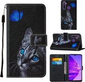 Voor OPPO Realme 5 / C3 / 6i Cross Texture Painting Pattern Horizontale Flip Leather Case met houder & kaartsleuven & portemonnee & Lanyard (Blue Butterfly Cat Eye)