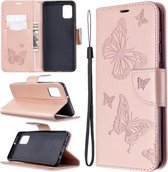 Voor Samsung Galaxy A31 Twee Vlinders Embossing Patroon Horizontale Flip Leren Case met Houder & Kaartsleuf & Portemonnee & Lanyard (Goud)