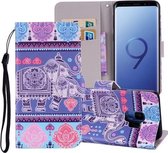 Olifantenpatroon Gekleurde tekening Horizontale leren flip-hoes voor Galaxy S9, met houder en kaartsleuven en portemonnee en draagkoord