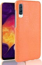 Schokbestendige krokodiltextuur pc + PU-beschermhoes voor Galaxy A50 (geel)