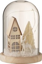 J-Line Stolp Hoog Led Huis Glas/Hout Beige Small