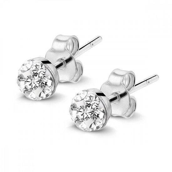 Boucles d'oreilles Twice As Nice en argent, boule avec cristaux blancs Wit