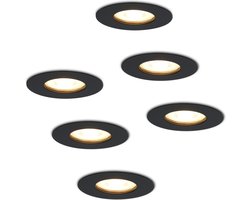 Set van 6 Bari LED Inbouwspots - 4,5 Watt 345 lumen - 2700K Warm Wit - GU10 - Dimbaar - Rond - IP65 Waterdicht - Zwart - Voor binnen, buiten en badkamer