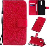 Voor Xiaomi Redmi 8 Geperst Afdrukken Zonnebloempatroon Horizontale Flip PU-lederen Case met Houder & Kaartsleuven & Portemonnee & Lanyard (Rood)