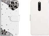 Voor Geschikt voor Xiaomi Redmi 8 horizontale flip effen kleur strass lederen tas met kaartsleuf & portemonnee & houder (camellia)