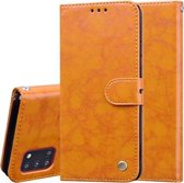 Voor Samsung Galaxy A31 zakelijke stijl olie wax textuur horizontale flip lederen tas met houder & kaartsleuven & portemonnee (oranje geel)