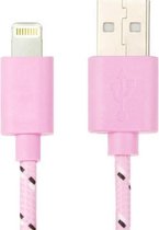 1 m Nylon netting Style USB Data Transfer oplaadkabel, voor iPhone 6 & 6 Plus / iPhone 5 & 5S & 5C, compatibel met maximaal iOS 11.02 (roze)