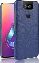 Schokbestendige krokodiltextuur PC + PU-hoes voor Asus Zenfone 6 / 6Z ZS630KL (blauw)