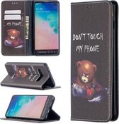 Voor Samsung Galaxy S10 Plus Gekleurde Tekening Patroon Onzichtbare Magnetische Horizontale Flip PU Lederen Case met Houder & Kaartsleuven & Portemonnee (Beer)