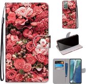 Voor Samsung Galaxy Note 20 Gekleurde Tekening Cross Textuur Horizontale Flip PU Lederen Case met Houder & Kaartsleuven & Portemonnee & Lanyard (Pink Rose Garden)