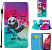 Voor Samsung Galaxy S21 Ultra 5G Cross Texture Painting Pattern Horizontale Flip Leather Case met Houder & Kaartsleuven & Portemonnee & Lanyard (Sleeping Panda)