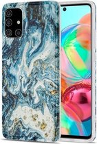 Voor Samsung Galaxy A71 TPU Gilt Marble Pattern beschermhoes (blauw)