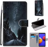 Voor Samsung Galaxy A01 Core Gekleurde Tekening Cross Textuur Horizontale Flip PU Lederen Case met Houder & Kaartsleuven & Portemonnee & Lanyard (Mountain Road Sterrenhemel)