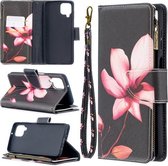 Voor Samsung Galaxy A12 Gekleurde Tekening Patroon Rits Horizontale Flip Lederen Case met Houder & Kaartsleuven & Portemonnee (Lotus)