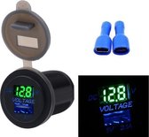 Universele auto enkele poort USB-oplader stopcontact adapter 2.1A 5V IP66 met LED digitale voltmeter + 60cm kabel (groen licht)