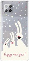 Voor Samsung Galaxy A42 5G Trendy Leuke Kerst Patroon Case Clear TPU Cover Telefoon Gevallen (Drie Witte Konijnen)