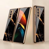 Voor Samsung Galaxy Z Fold2 GKK Galvaniseren Painted Glass Case (Gold Line Black)