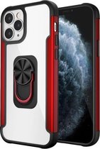 PC + TPU + metalen schokbestendige beschermhoes met ringhouder voor iPhone 12/12 Pro (rood)