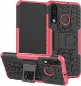 Bandentextuur TPU + PC schokbestendig telefoonhoesje voor Huawei P30 Lite / Nova 4e, met houder (roze)