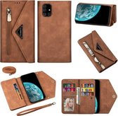 Voor Samsung Galaxy A51 Skin Feel Rits Horizontale Flip Leren Case met Houder & Kaartsleuven & Fotolijst & Lanyard & Lang Touw (Bruin)