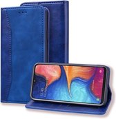 Voor Samsung Galaxy A20 / A30 Zakelijke stiksels Horizontale flip lederen tas met dubbel vouwen & beugel & kaartsleuven & fotolijst & portemonnee (saffierblauw)