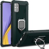 Voor Samsung Galaxy M31s koolstofvezel beschermhoes met 360 graden roterende ringhouder (groen)