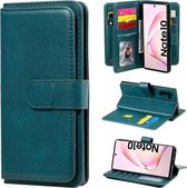 Voor Samsung Galaxy Note10 multifunctionele magnetische koperen gesp horizontale flip effen kleur lederen tas met 10 kaartsleuven & portemonnee & houder & fotolijst (donkergroen)