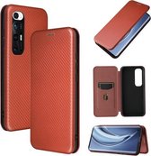 Voor Geschikt voor Xiaomi Mi 10S Carbon Fiber Texture Magnetische Horizontale Flip TPU + PC + PU Leather Case met Card Slot (Brown)