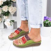 Vintage casual dikke bodem wiggen open teen pantoffels voor dames, schoenmaat: 41 (groen)