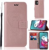 Voor Motorola Moto G30 Windgong Uil Embossing Patroon Horizontale Flip Leren Case met Houder & Kaartsleuven & Portemonnee (Rose Goud)