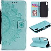 Totem bloem reliëf horizontale flip TPU + PU lederen tas met houder & kaartsleuven & portemonnee voor iPhone XR (groen)