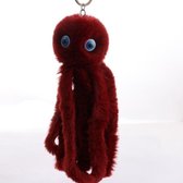 Pluche Cool Octopus Soft Pompom Fluffy Fur Keychain (Red Wine)