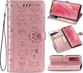 Voor Huawei Nova 7 Pro Mooie Kat en Hond Embossing Patroon Horizontale Flip Leren Case, met Houder & Kaartsleuven & Portemonnee & Cartoon Sluiting & Lanyard (Rose Goud)