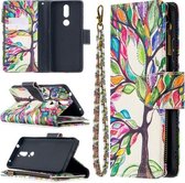 Voor Nokia 2.4 Gekleurde Tekening Patroon Rits Horizontale Flip Leren Case met Houder & Kaartsleuven & Portemonnee (Boom)