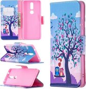 Voor Nokia 2.4 Gekleurde tekening patroon Horizontale flip lederen tas met houder & kaartsleuven & portemonnee (uil)