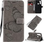 Voor Motorola Moto G8 3D Vlinders Embossing Patroon Horizontale Flip Leren Case met Houder & Kaartsleuf & Portemonnee & Lanyard (Grijs)