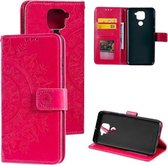 Voor Xiaomi Redmi Note 9 Totem Bloem Reliëf Horizontale Flip TPU + PU lederen tas met houder & kaartsleuven & portemonnee (rood)